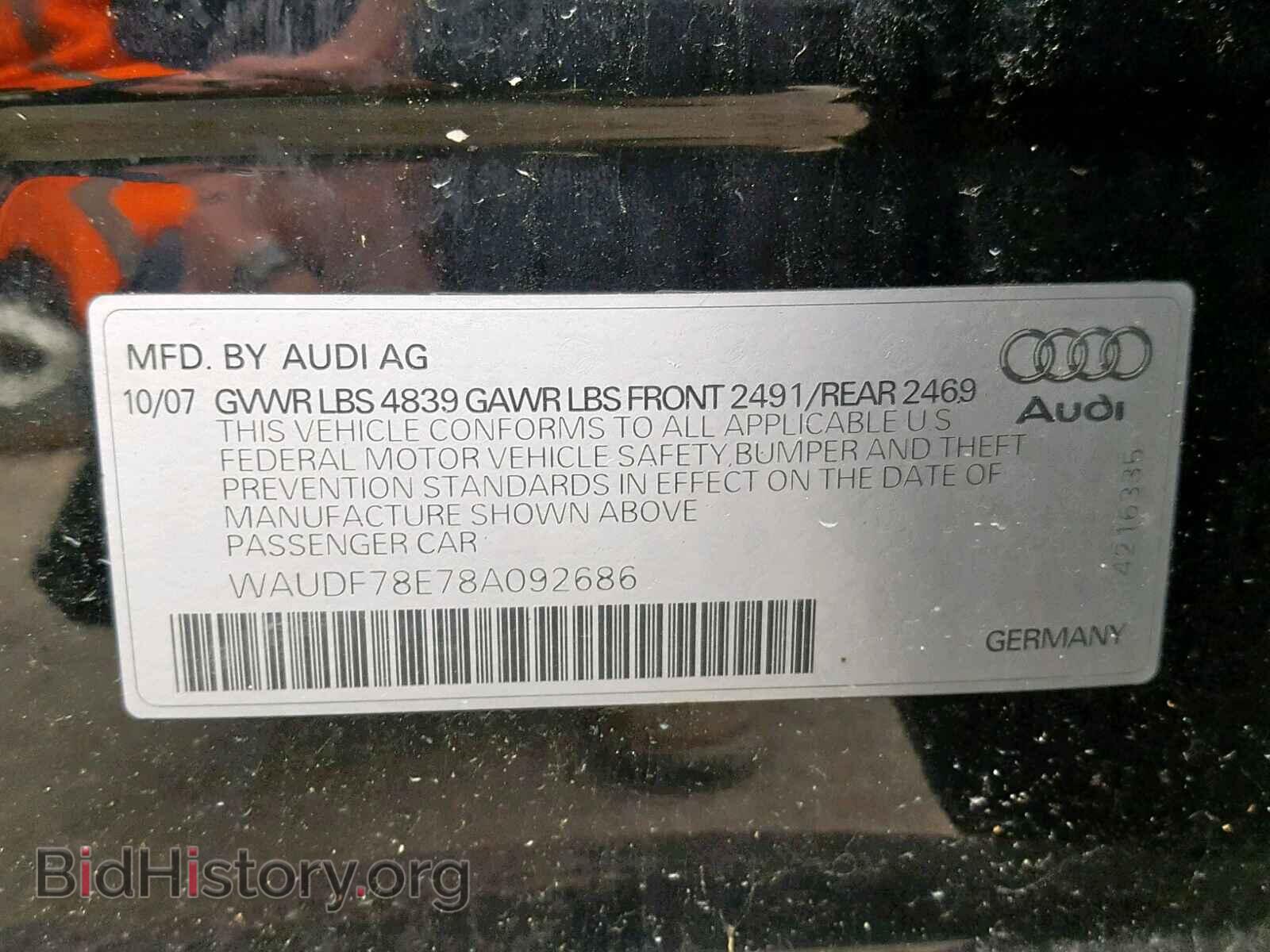 2008 AUDI A4 - VIN: WAUDF78E78A092686 - Фото 10