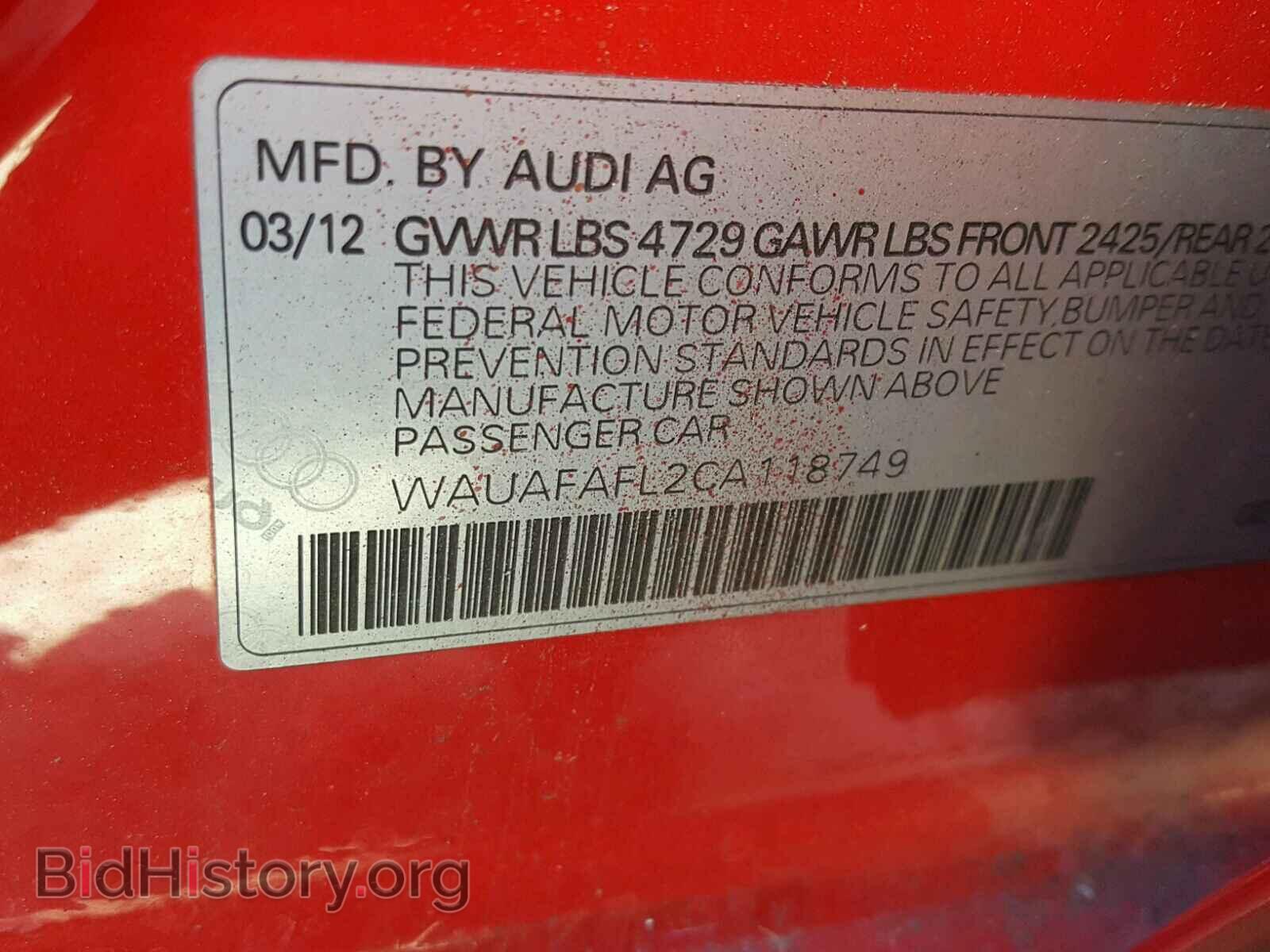2012 AUDI A4 - VIN: WAUAFAFL2CA118749 - Фото 10