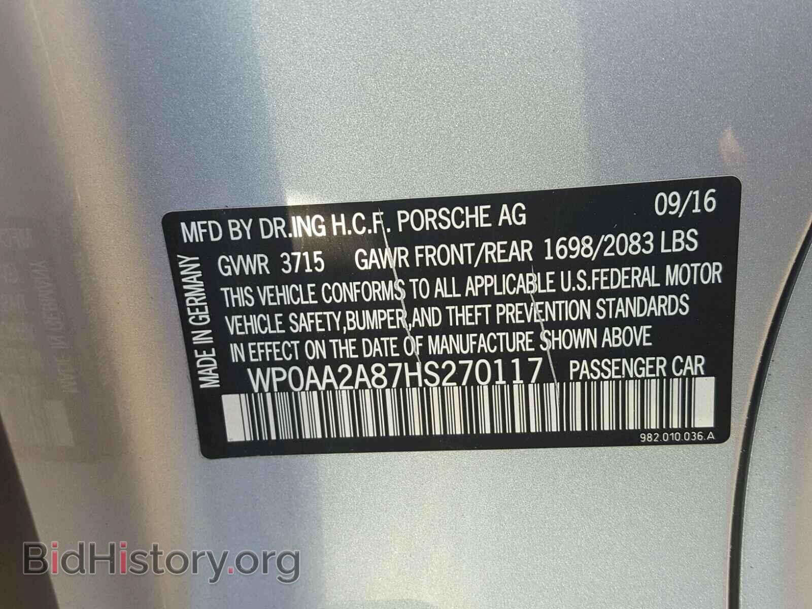 2017 PORSCHE CAYMAN - VIN: WP0AA2A87HS270117 - Фото 10