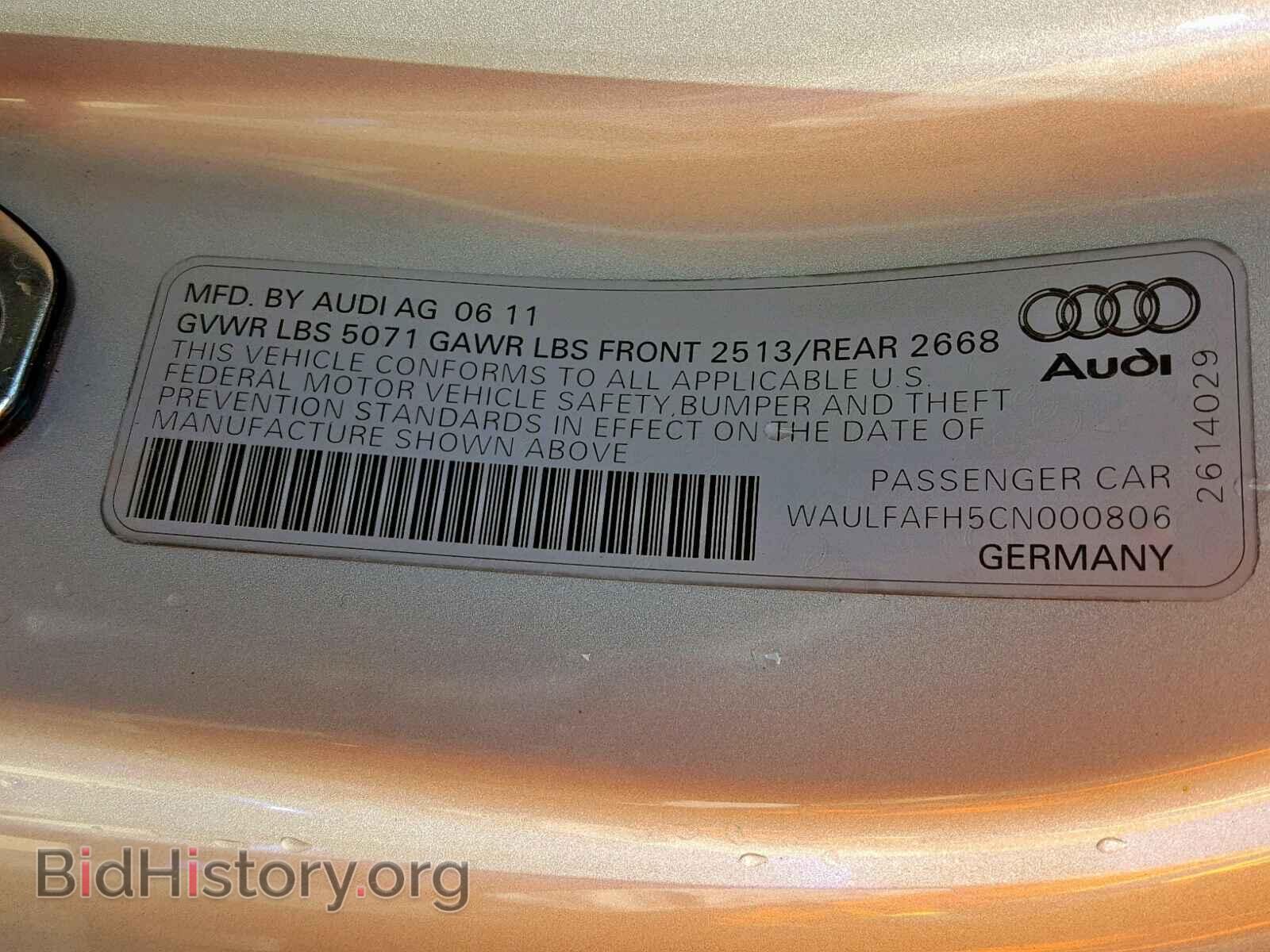 2012 AUDI A5 PREMIUM - VIN: WAULFAFH5CN000806 - Photo 10