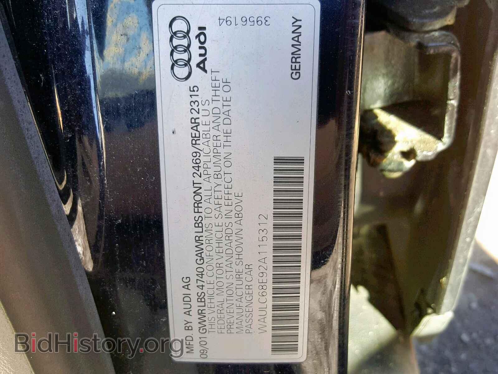2002 AUDI A4 - VIN: WAULC68E92A115312 - Фото 10