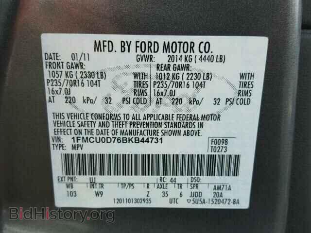 2011 FORD ESCAPE - VIN: 1FMCU0D76BKB44731 - Фото 10
