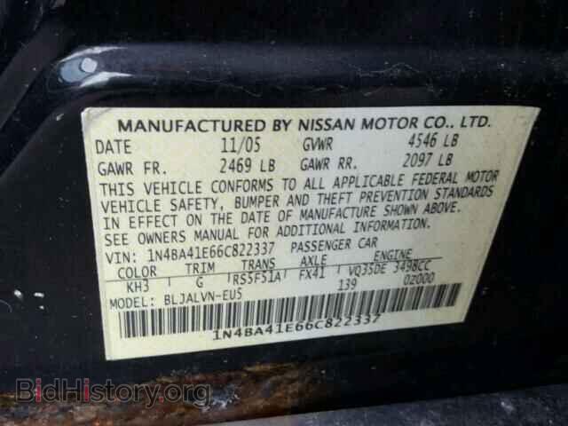 2006 NISSAN MAXIMA - VIN: 1N4BA41E66C822337 - Фото 10