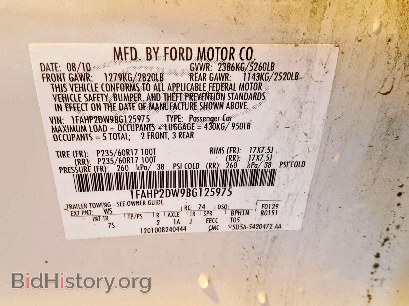 2011 FORD TAURUS - VIN: 1FAHP2DW9BG125975 - Photo 10