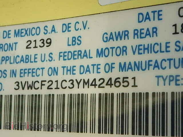 2000 VOLKSWAGEN BEETLE - VIN: 3VWCF21C3YM424651 - Фото 9