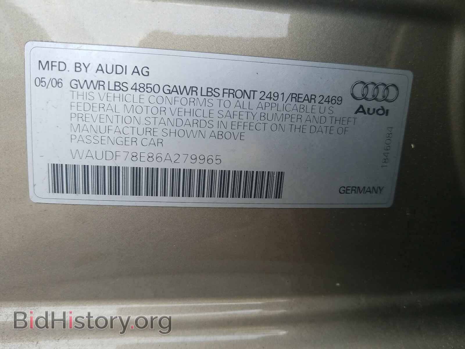 2006 AUDI A4 - VIN: WAUDF78E86A279965 - Фото 10