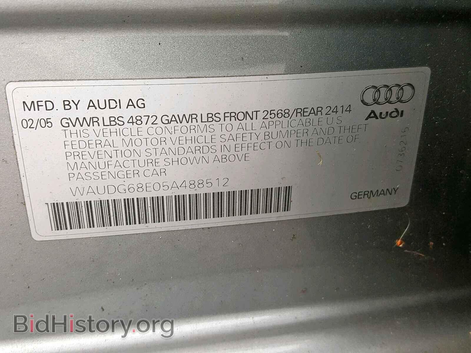 2005 AUDI A4 - VIN: WAUDG68E05A488512 - Фото 10