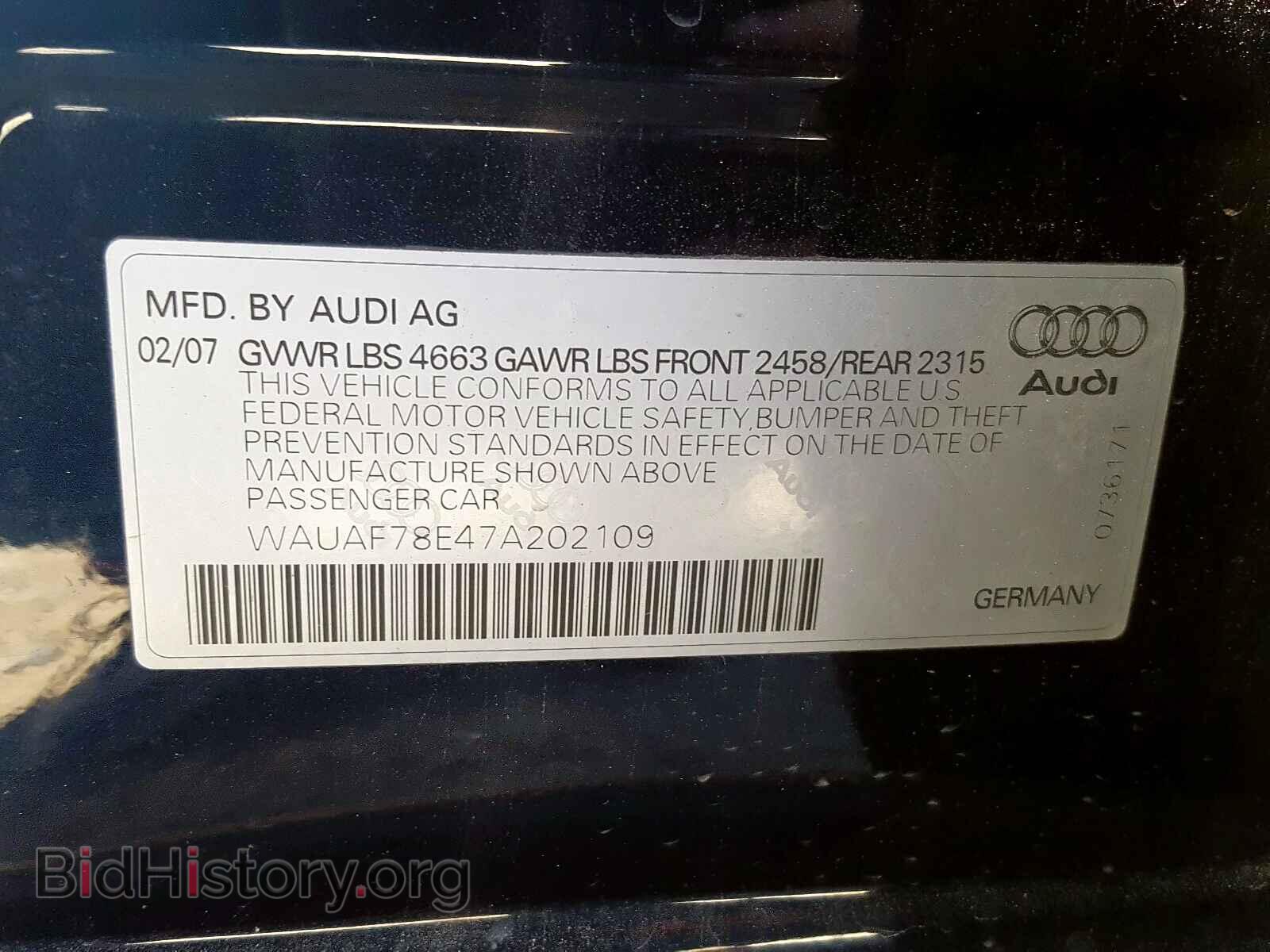 2007 AUDI A4 - VIN: WAUAF78E47A202109 - Фото 10