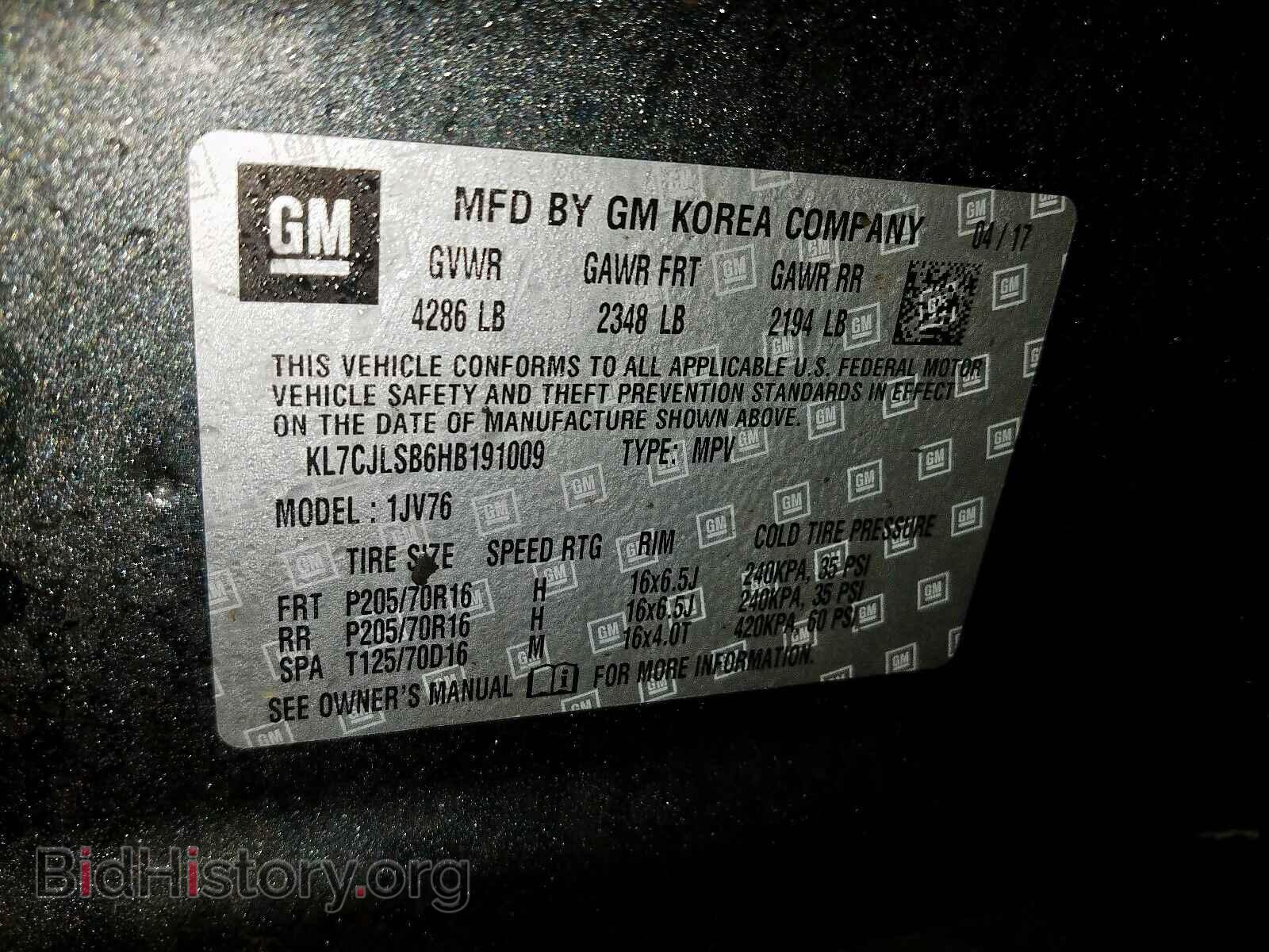 2017 CHEVROLET TRAX - VIN: KL7CJLSB6HB191009 - Фото 10