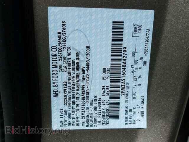 2004 FORD FREESTAR - VIN: 2FMZA51604BA42799 - Фото 10