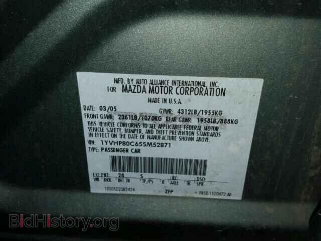 2005 MAZDA 6 - VIN: 1YVHP80C655M52871 - Фото 10