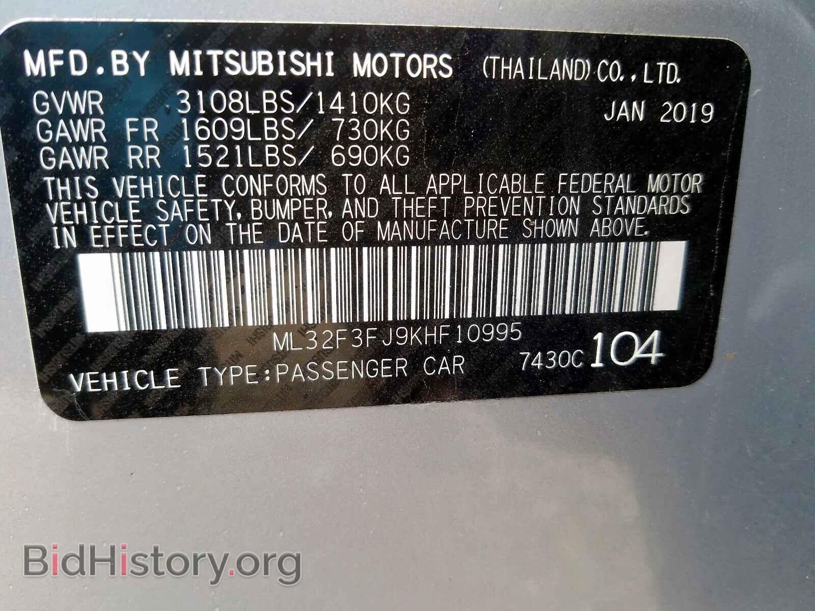 2019 MITSUBISHI MIRAGE - VIN: ML32F3FJ9KHF10995 - Фото 10