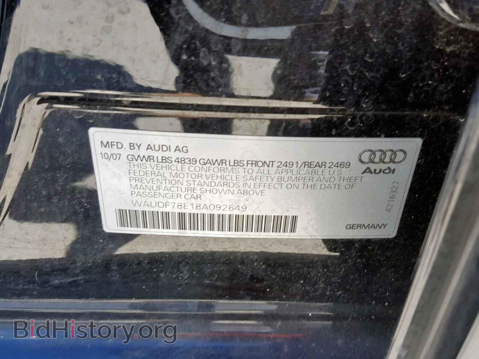 2008 AUDI A4 - VIN: WAUDF78E18A092649 - Фото 10