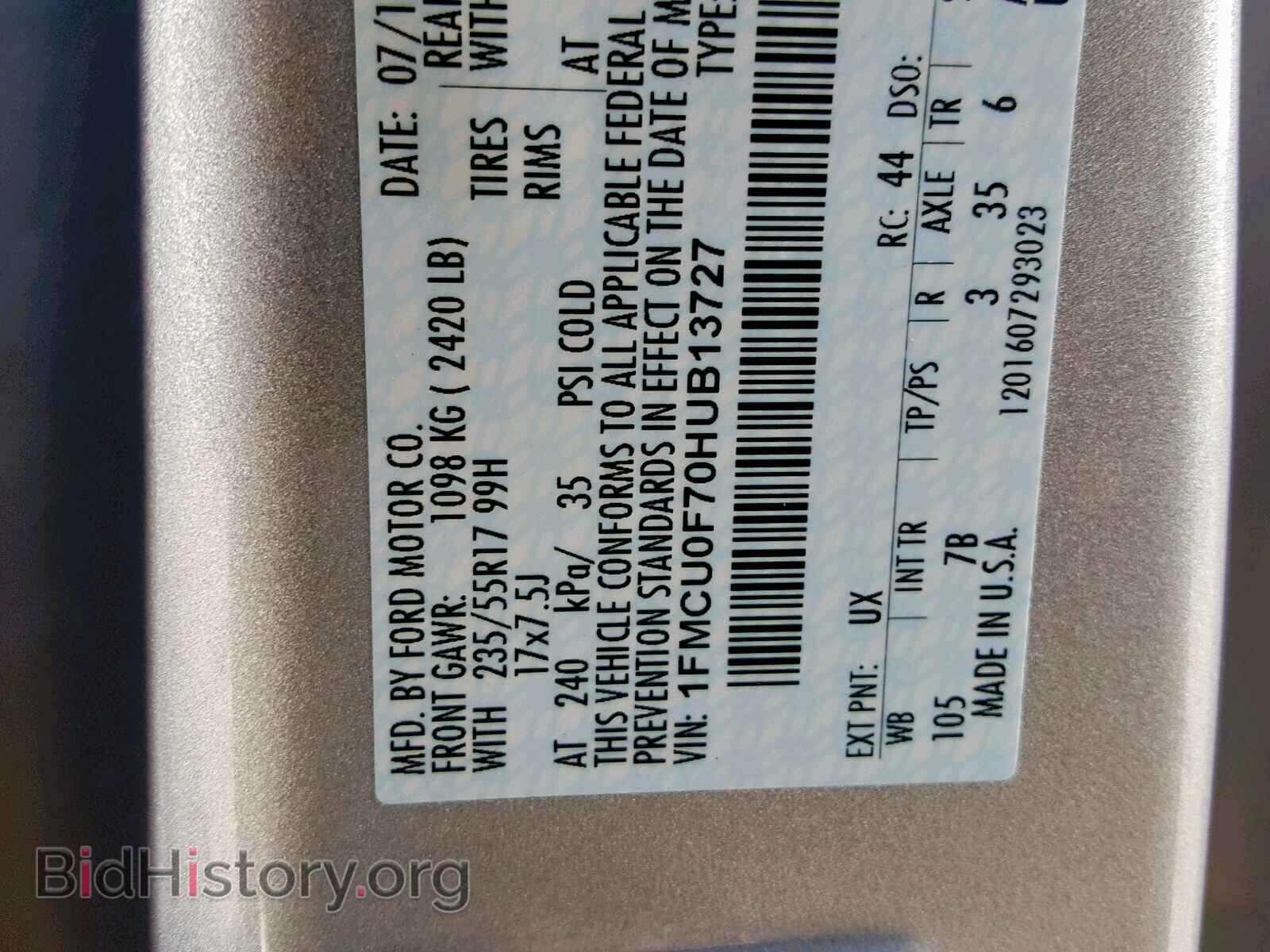 2017 FORD ESCAPE S - VIN: 1FMCU0F70HUB13727 - Фото 10