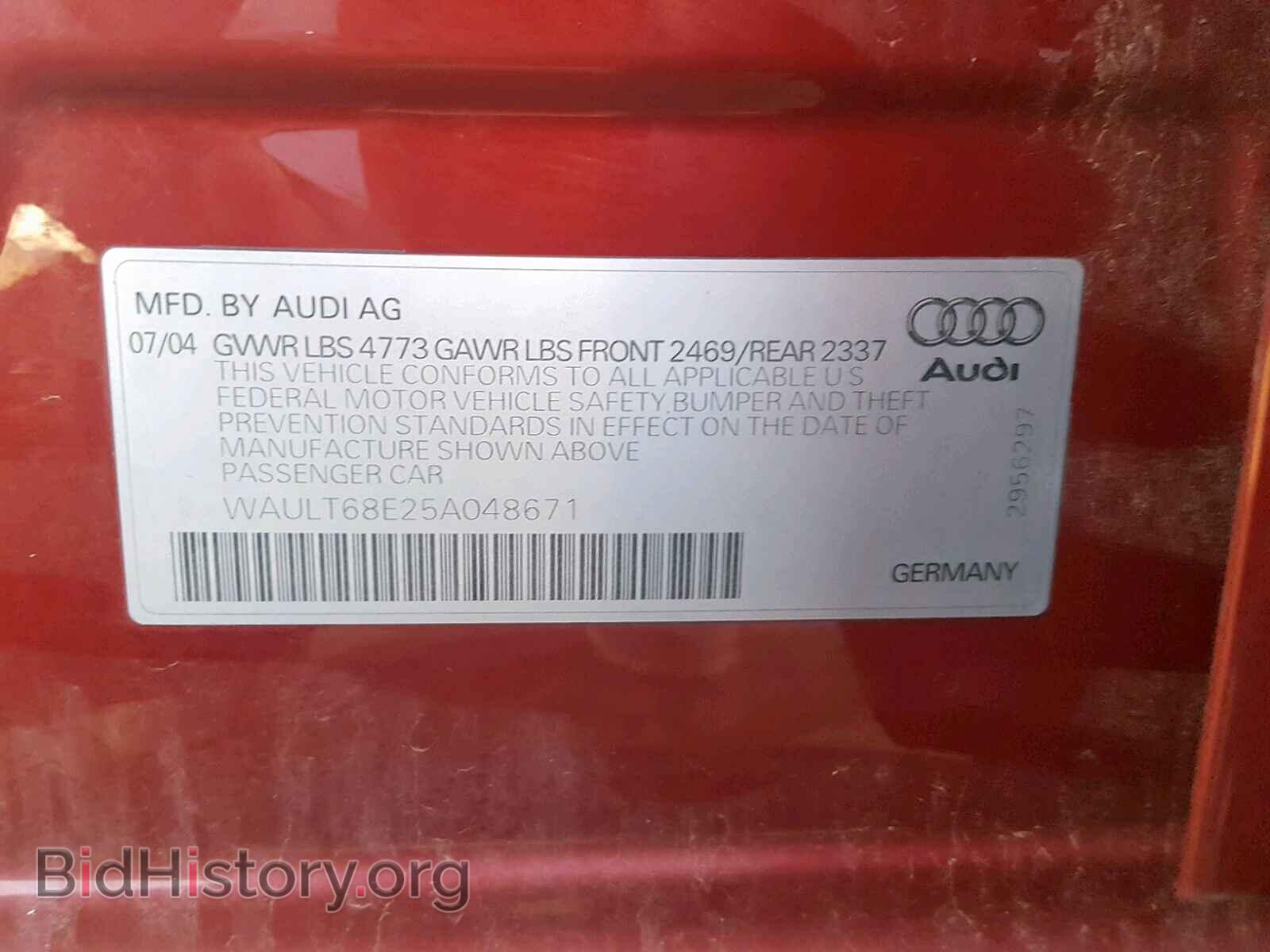 2005 AUDI A4 - VIN: WAULT68E25A048671 - Photo 10