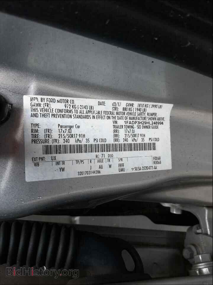 2017 FORD FOCUS - VIN: 1FADP3H29HL248994 - Фото 10