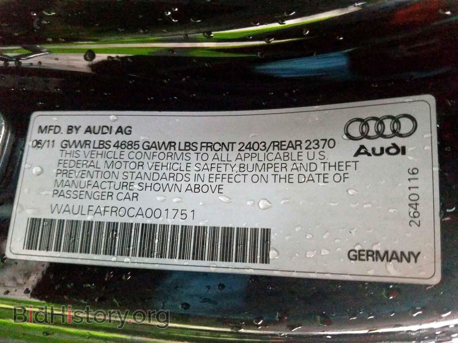 2012 AUDI A5 - VIN: WAULFAFR0CA001751 - Фото 10