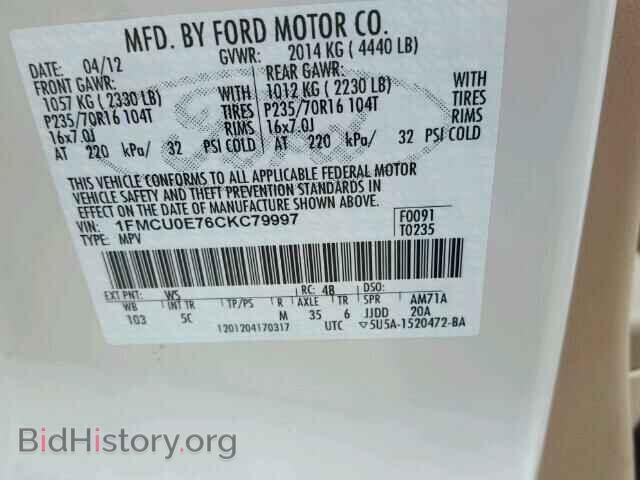 2012 FORD ESCAPE - VIN: 1FMCU0E76CKC79997 - Фото 10
