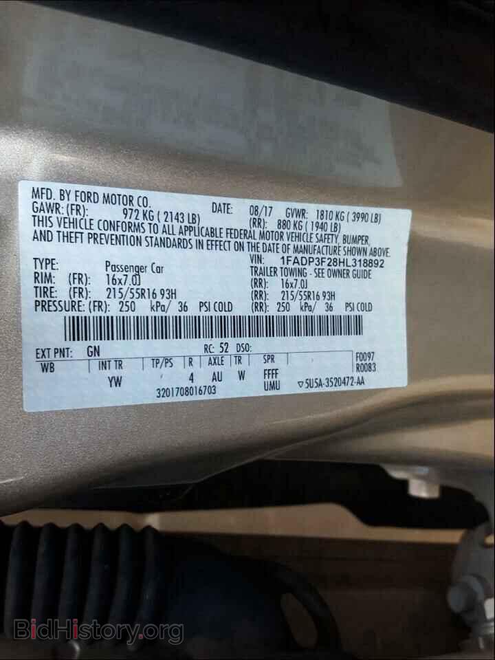 2017 FORD FOCUS - VIN: 1FADP3F28HL318892 - Фото 10