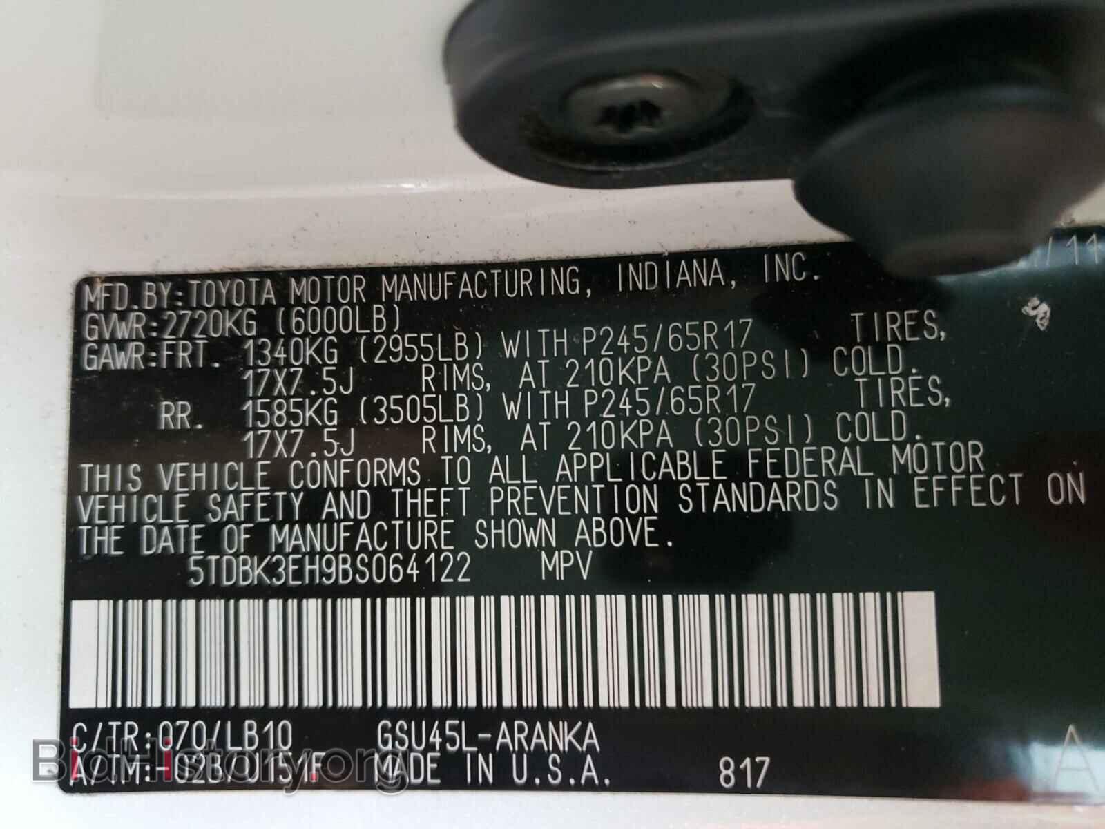 2011 TOYOTA HIGHLANDER - VIN: 5TDBK3EH9BS064122 - Фото 10