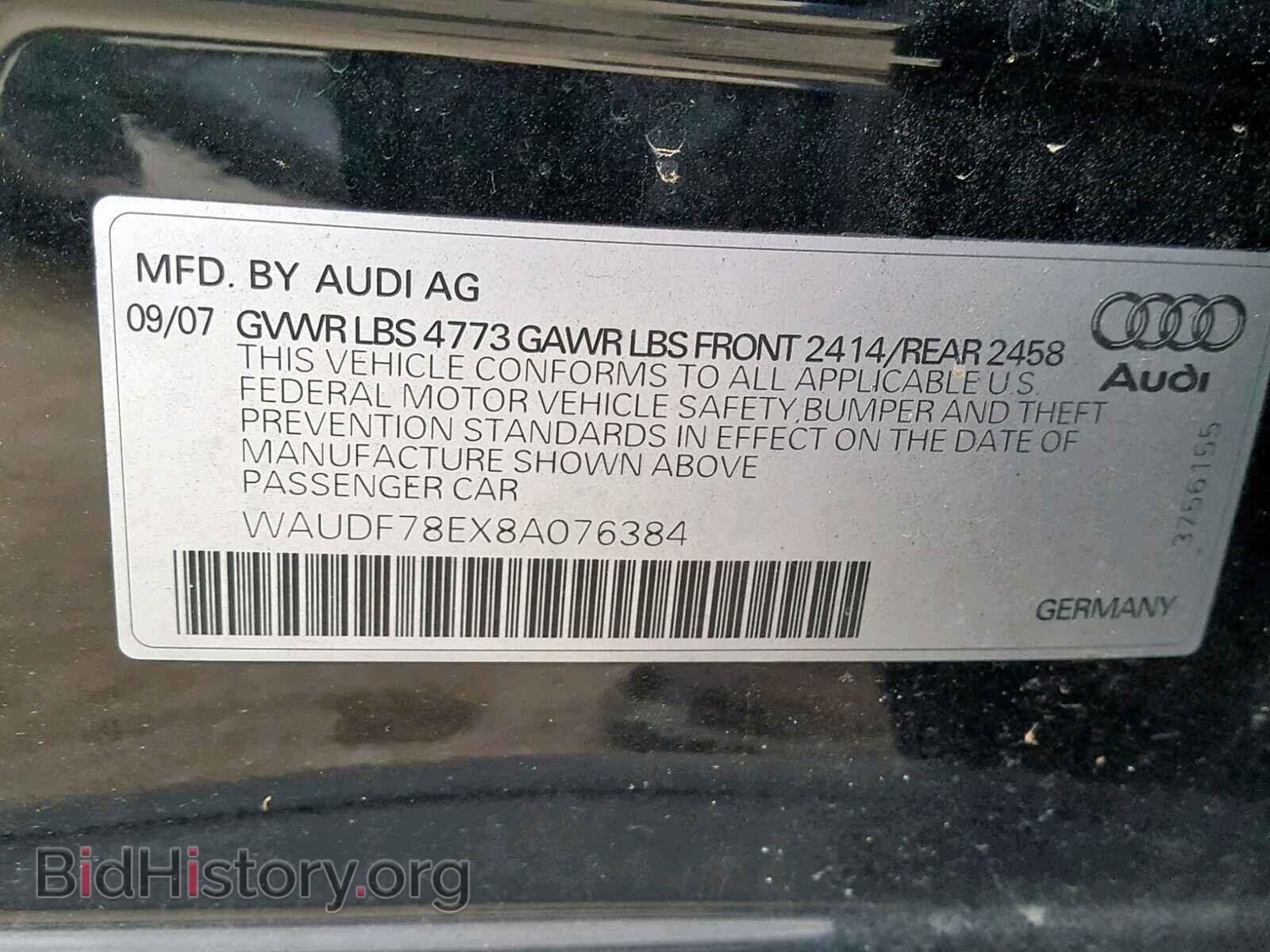 2008 AUDI A4 - VIN: WAUDF78EX8A076384 - Фото 10