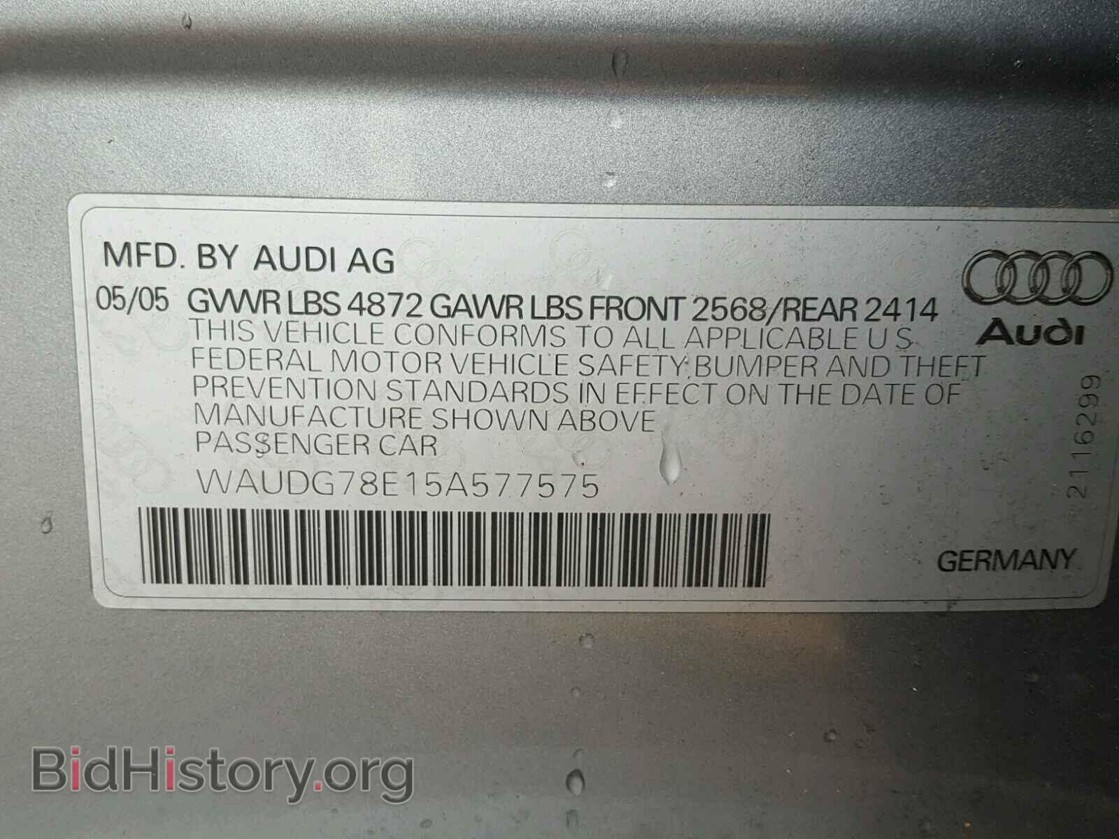 2005 AUDI A4 - VIN: WAUDG78E15A577575 - Фото 10