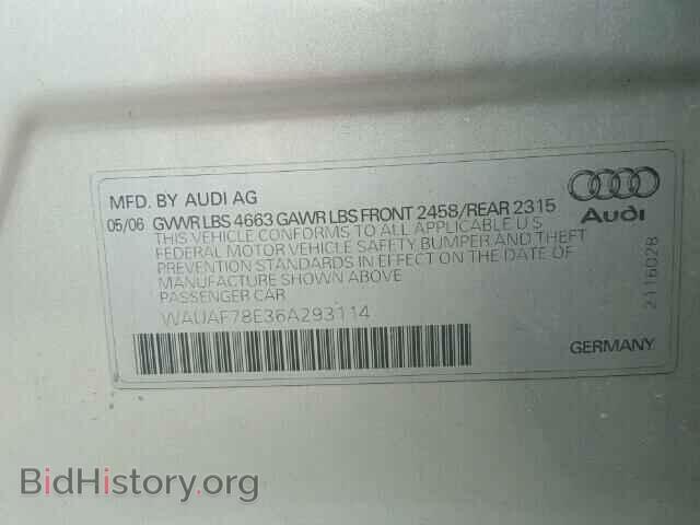 2006 AUDI A4 - VIN: WAUAF78E36A293114 - Фото 10