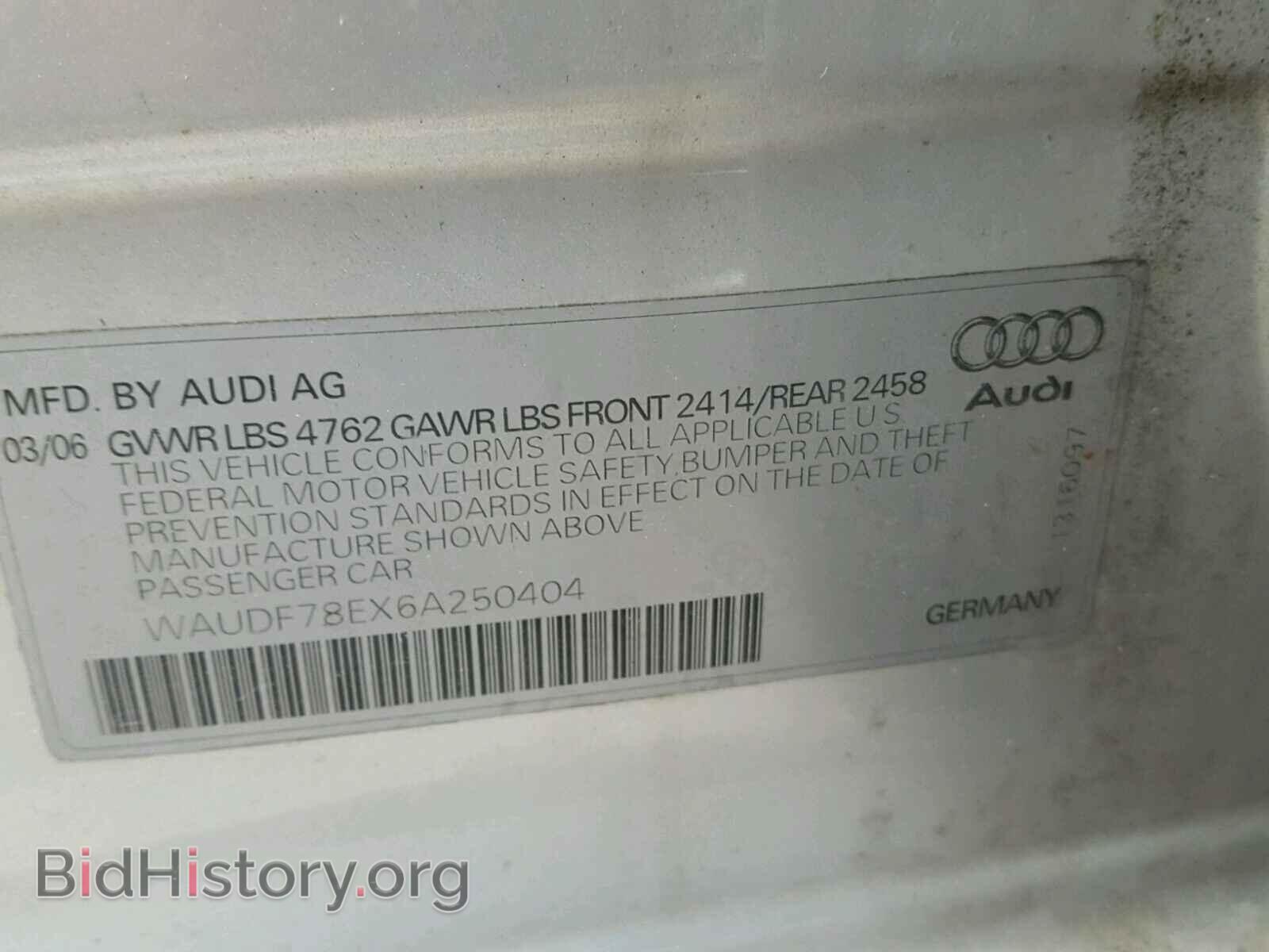 2006 AUDI A4 - VIN: WAUDF78EX6A250404 - Фото 10