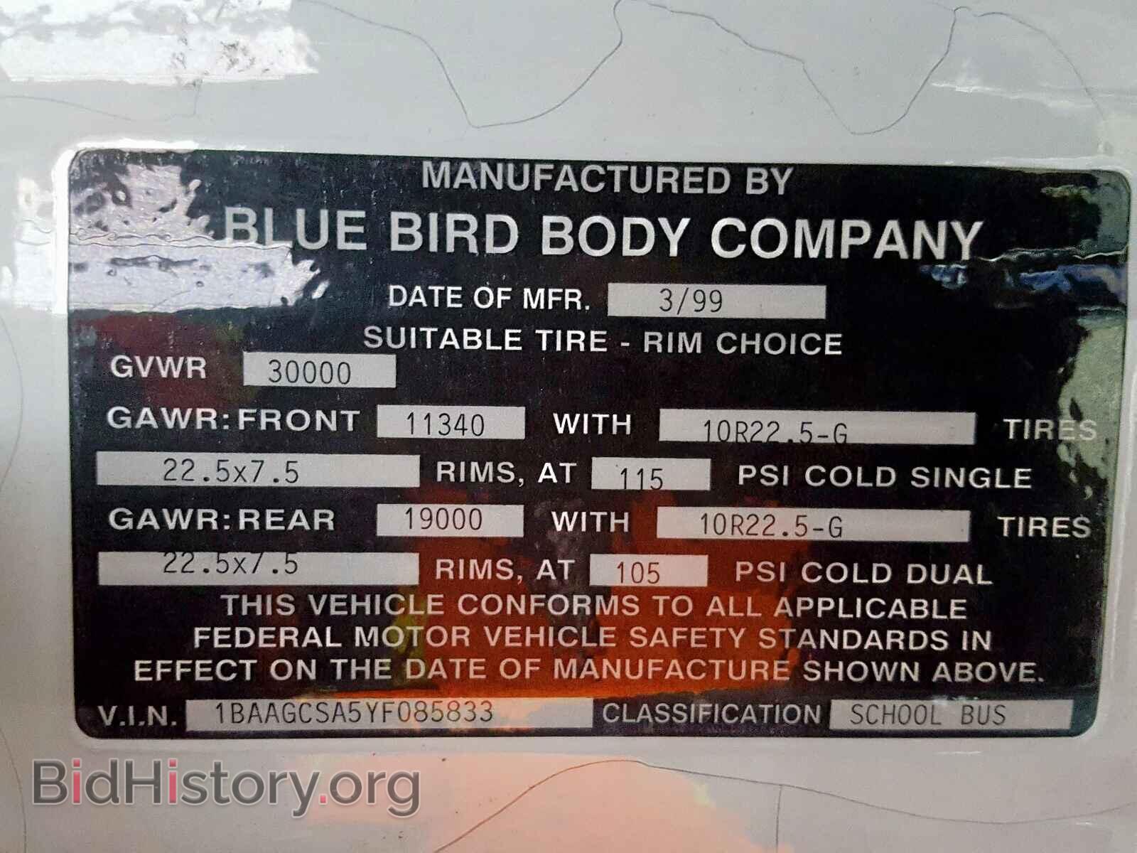 2000 BLUE BIRD ALL MODELS - VIN: 1BAAGCSA5YF085833 - Фото 10