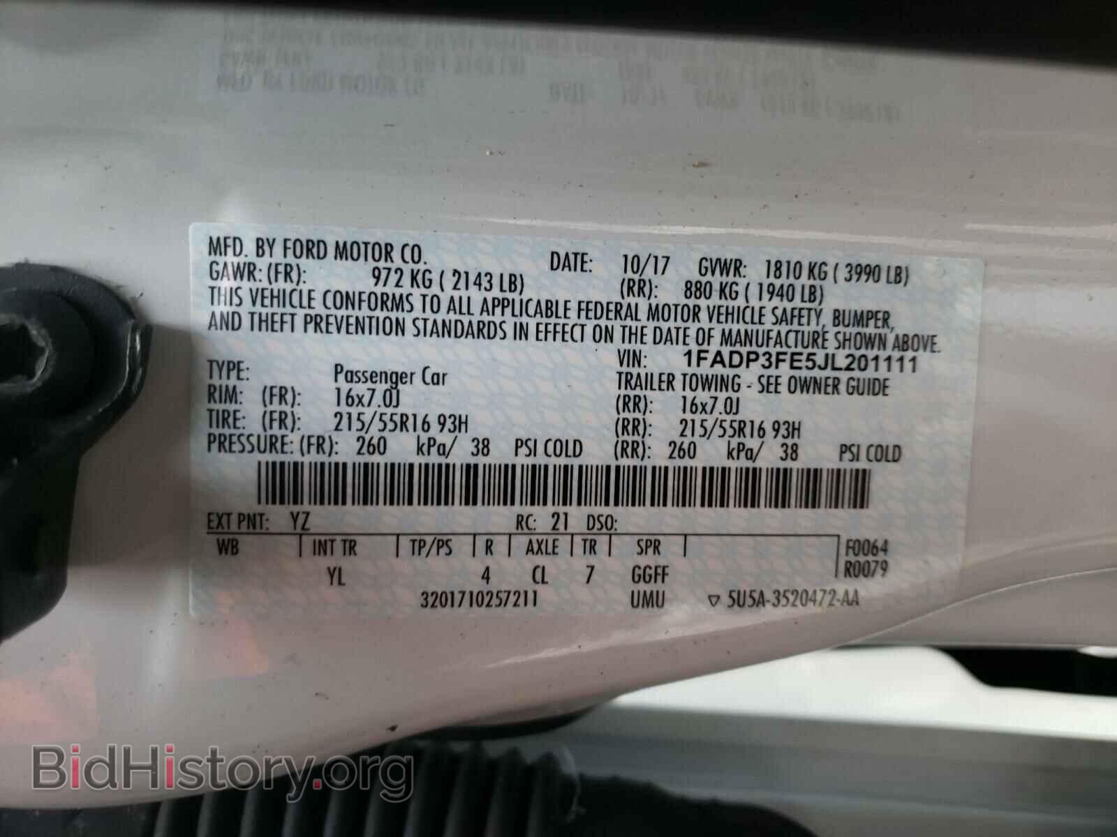 2018 FORD FOCUS - VIN: 1FADP3FE5JL201111 - Фото 10