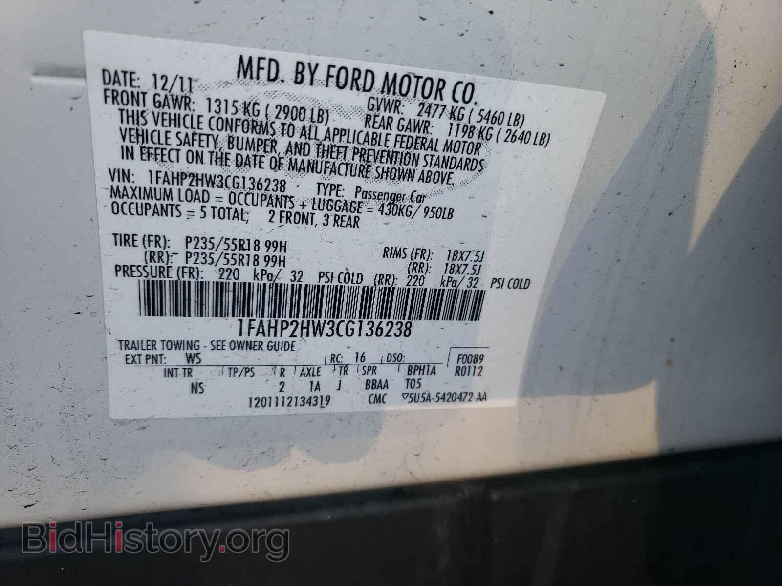2012 FORD TAURUS - VIN: 1FAHP2HW3CG136238 - Photo 10