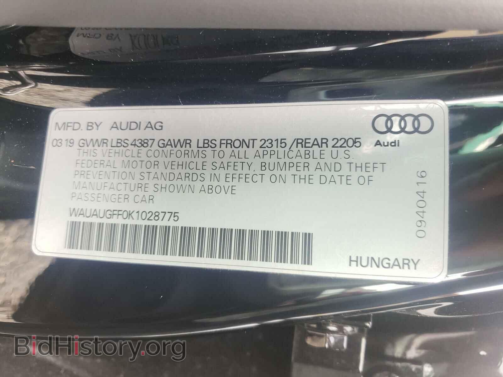 2019 AUDI A3 - VIN: WAUAUGFF0K1028775 - Фото 10