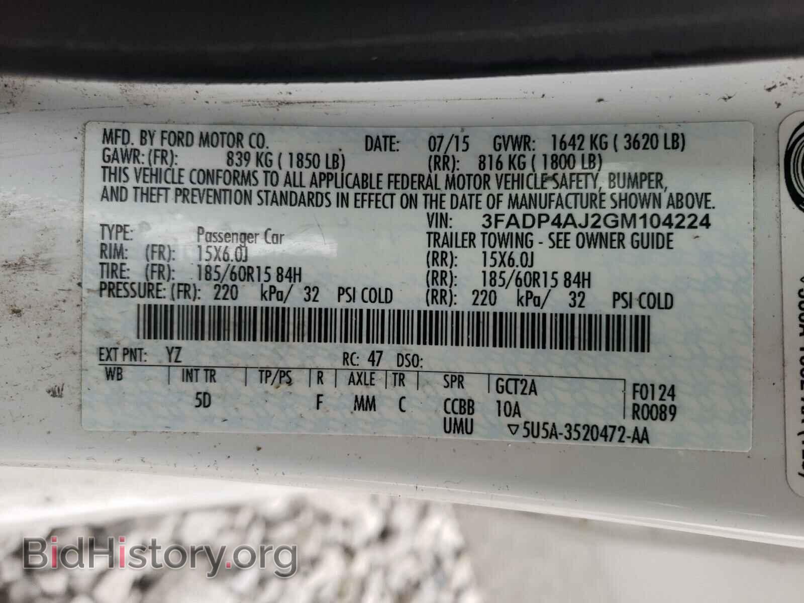 2016 FORD FIESTA - VIN: 3FADP4AJ2GM104224 - Фото 10