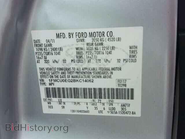 2011 FORD ESCAPE - VIN: 1FMCU0EG2BKC14062 - Фото 10