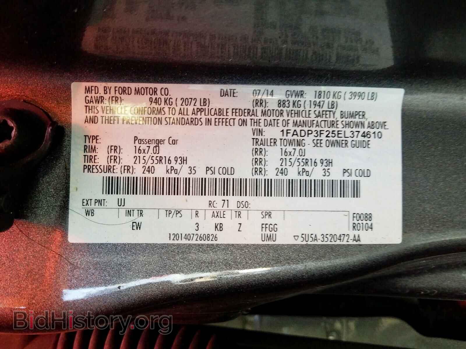 2014 FORD FOCUS - VIN: 1FADP3F25EL374610 - Фото 10