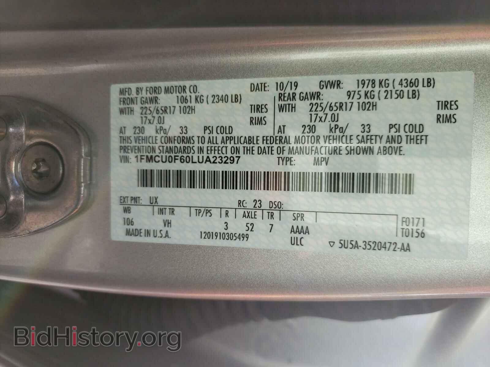 2020 FORD ESCAPE - VIN: 1FMCU0F60LUA23297 - Photo 10