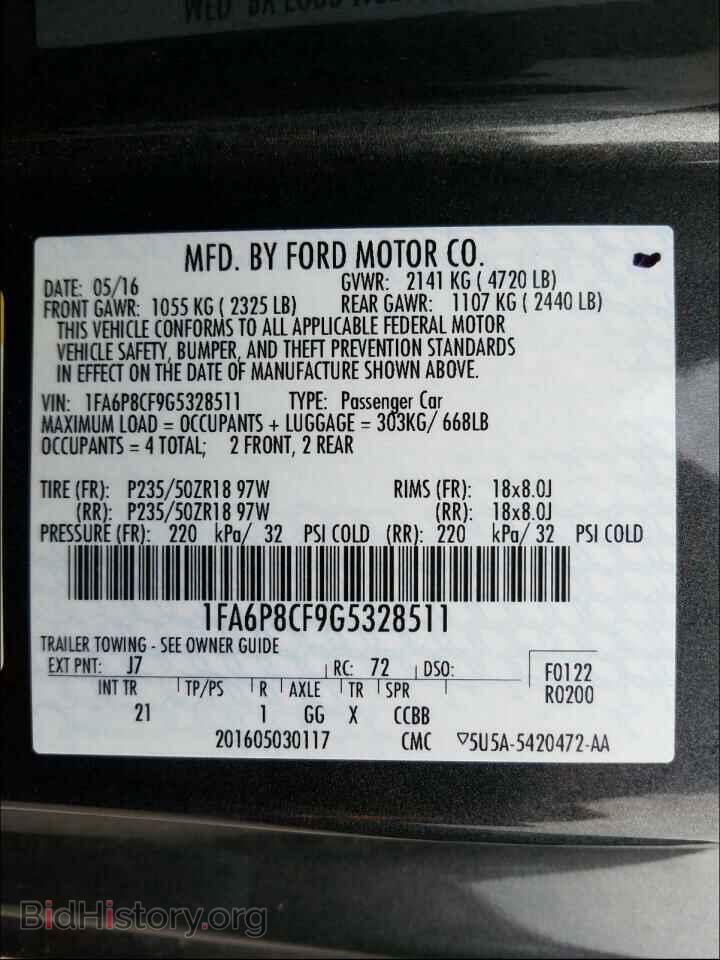 2016 FORD MUSTANG - VIN: 1FA6P8CF9G5328511 - Фото 10