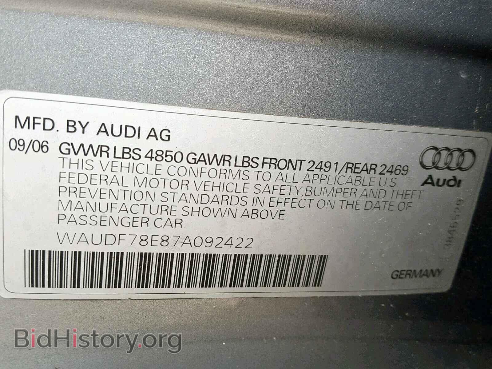 2007 AUDI A4 - VIN: WAUDF78E87A092422 - Photo 10