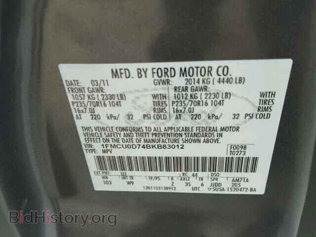 2011 FORD ESCAPE - VIN: 1FMCU0D74BKB83012 - Фото 10