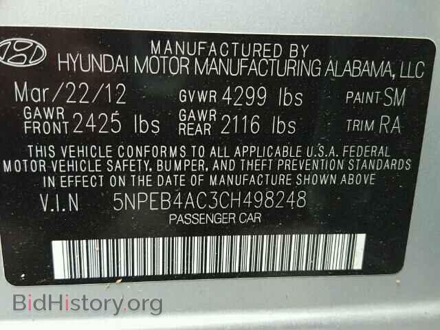 2012 HYUNDAI SONATA - VIN: 5NPEB4AC3CH498248 - Фото 10