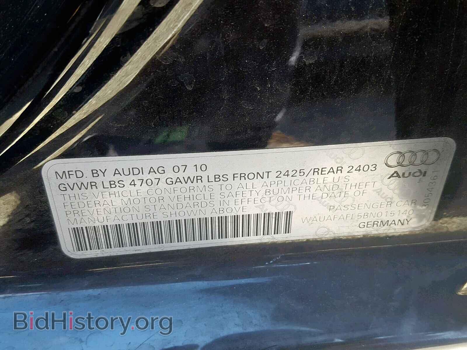 2011 AUDI A4 - VIN: WAUAFAFL5BN015140 - Фото 10