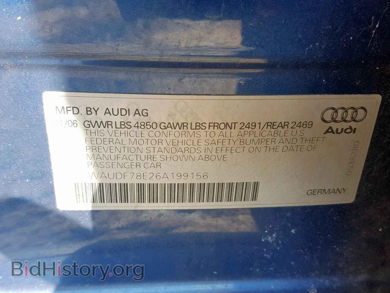 2006 AUDI A4 - VIN: WAUDF78E26A199156 - Фото 10