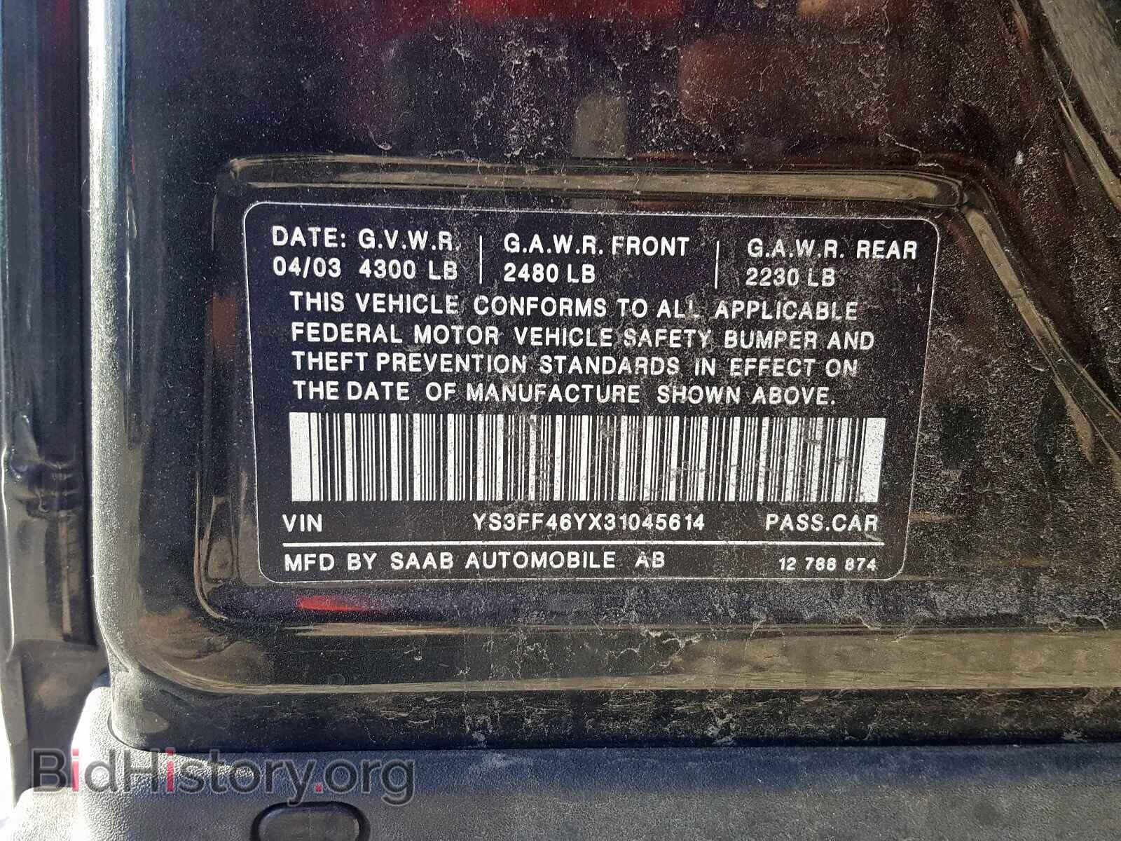 2003 SAAB 9 3 - VIN: YS3FF46YX31045614 - Фото 10
