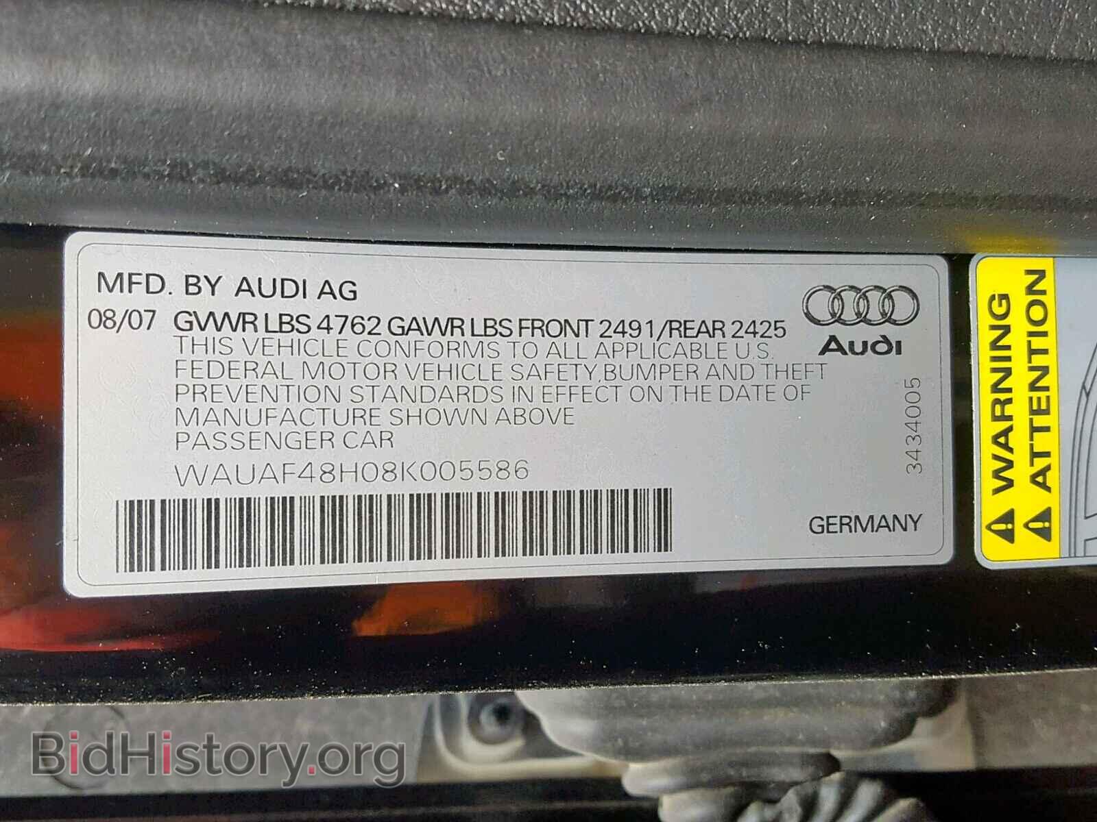 2008 AUDI A4 - VIN: WAUAF48H08K005586 - Фото 10