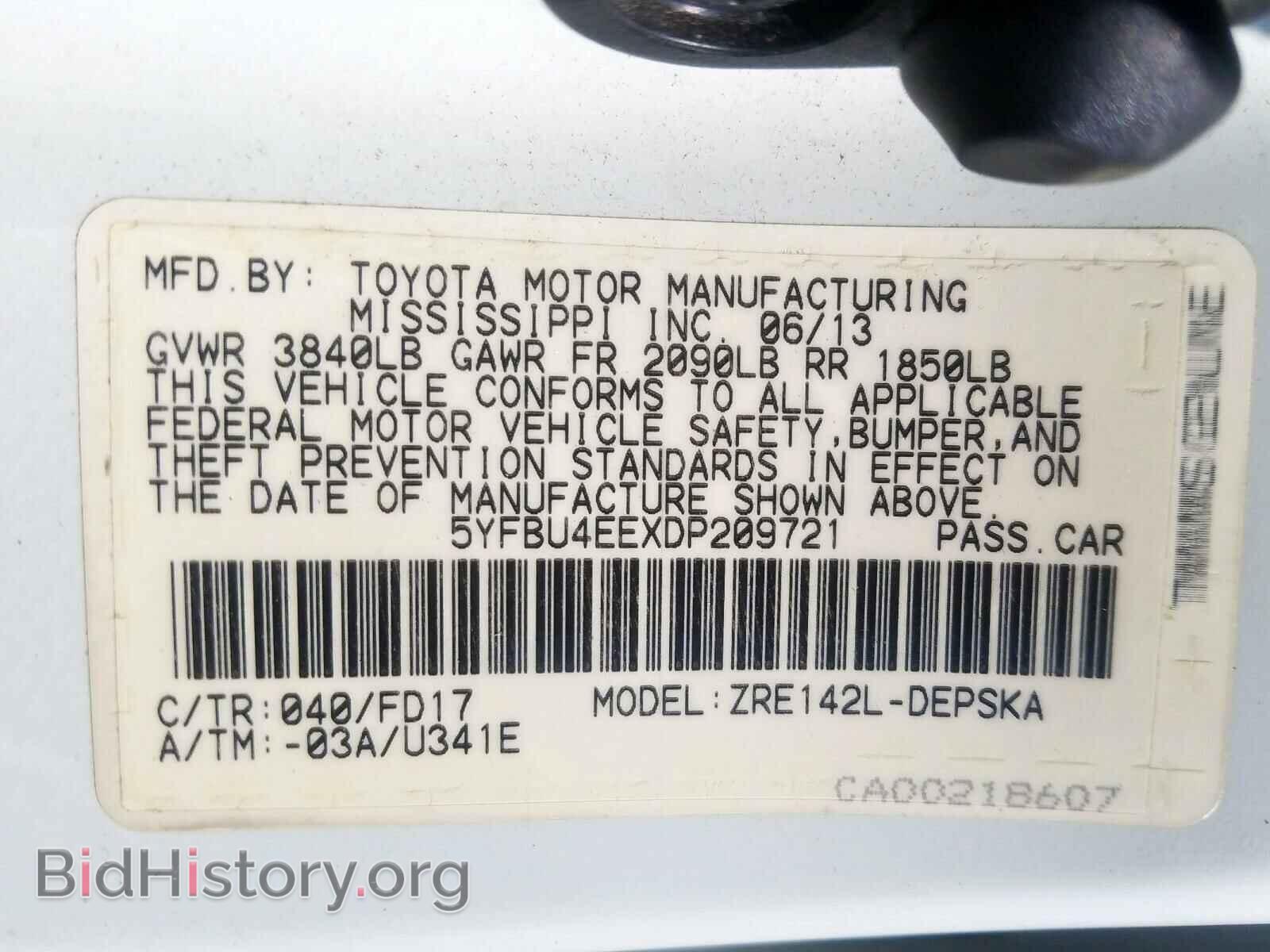 2013 TOYOTA COROLLA - VIN: 5YFBU4EEXDP209721 - Фото 10