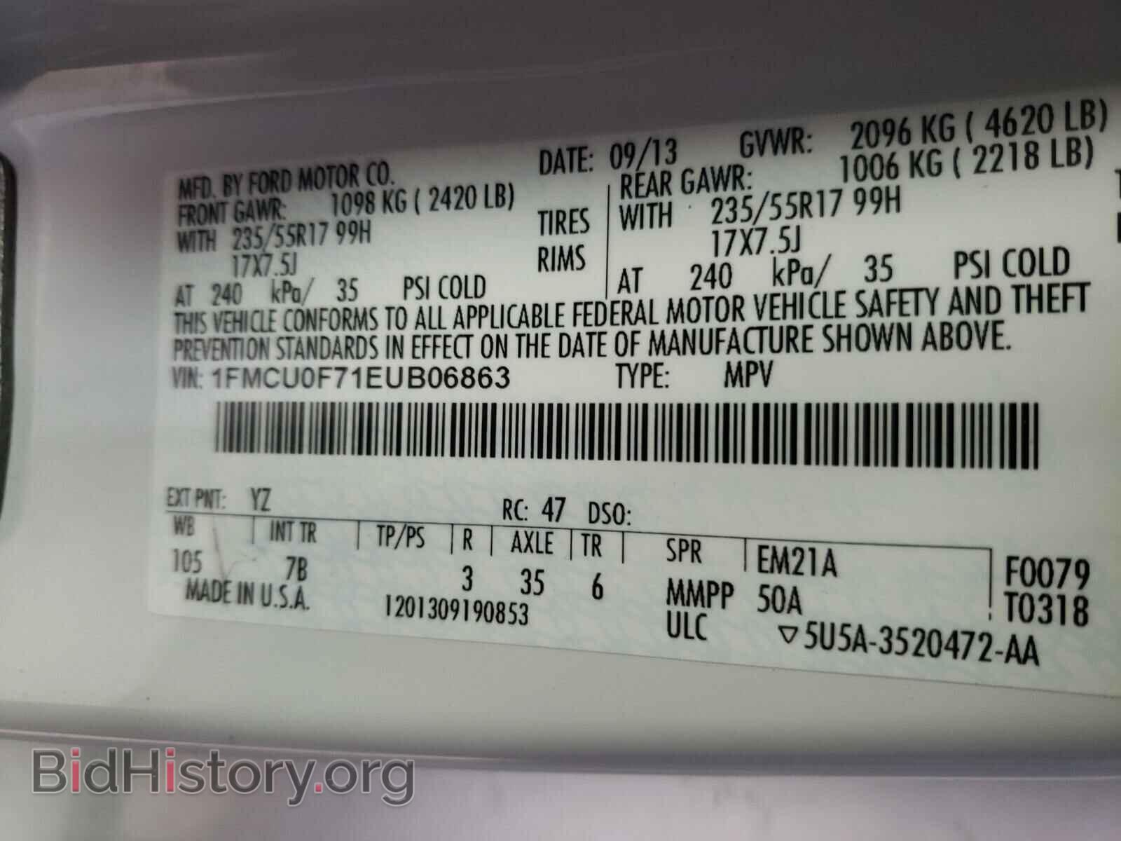 2014 FORD ESCAPE - VIN: 1FMCU0F71EUB06863 - Фото 10