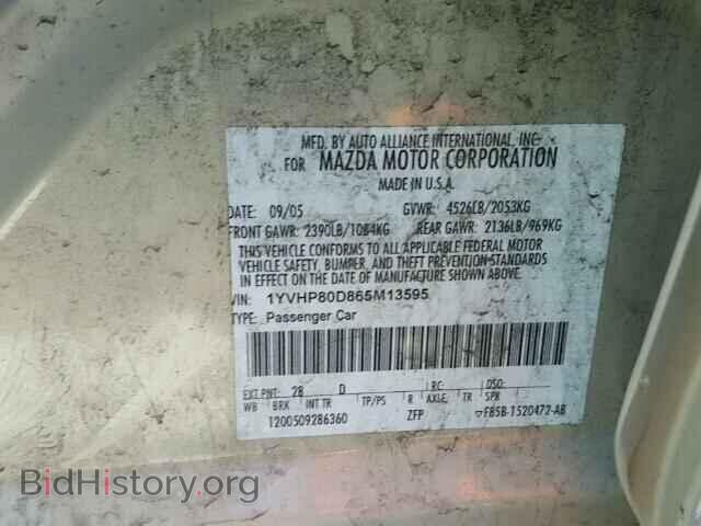 2006 MAZDA 6 - VIN: 1YVHP80D865M13595 - Фото 10