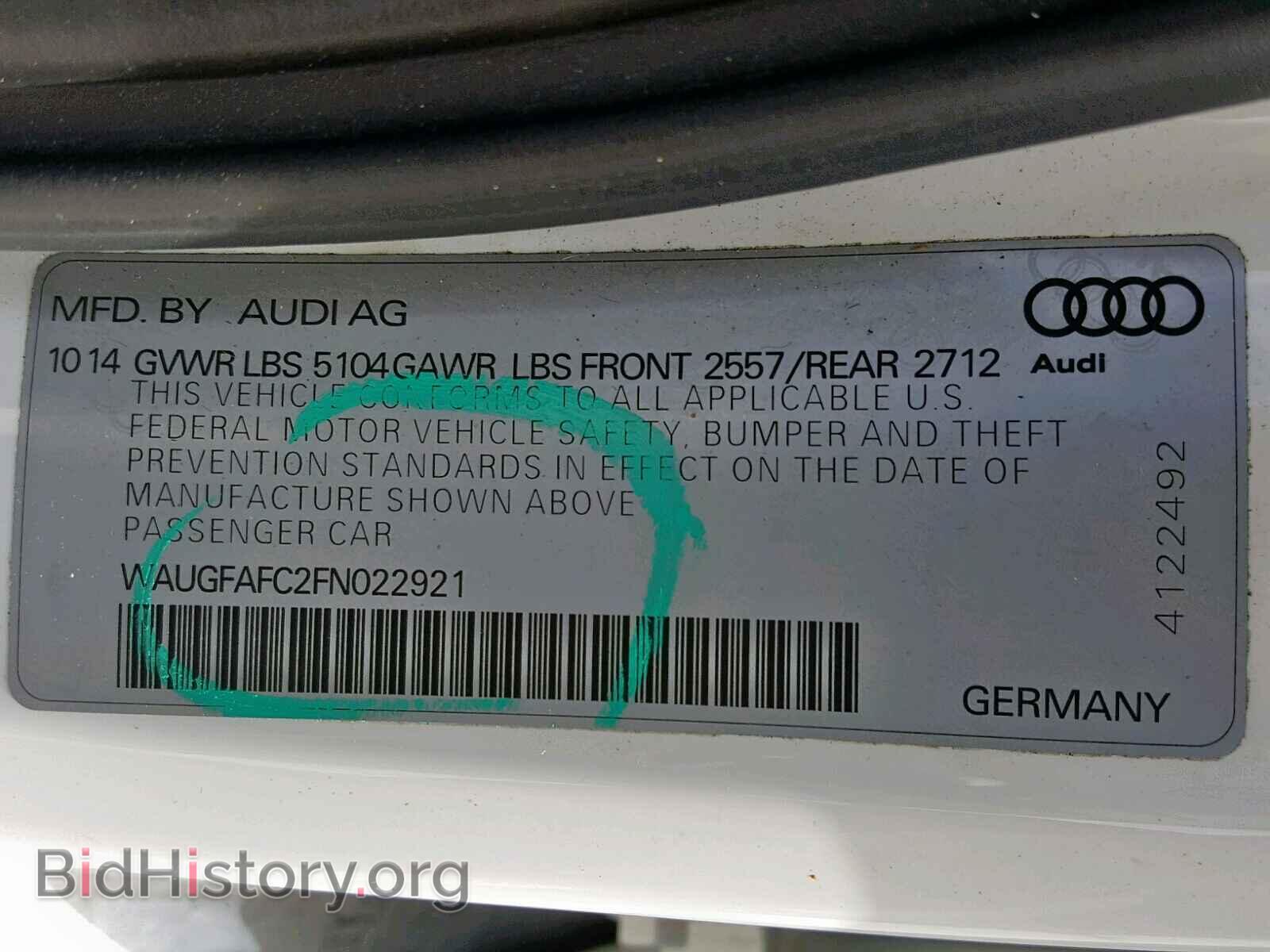 2015 AUDI A6 - VIN: WAUGFAFC2FN022921 - Фото 10