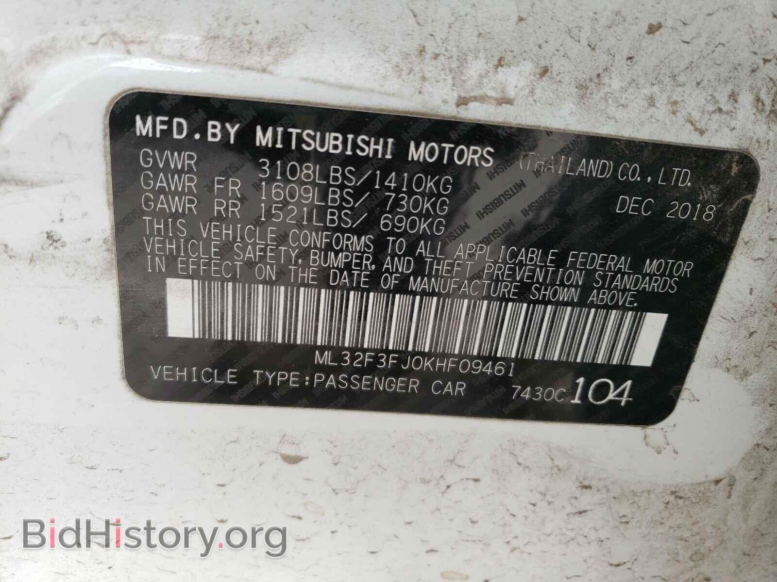 2019 MITSUBISHI MIRAGE - VIN: ML32F3FJ0KHF09461 - Фото 10