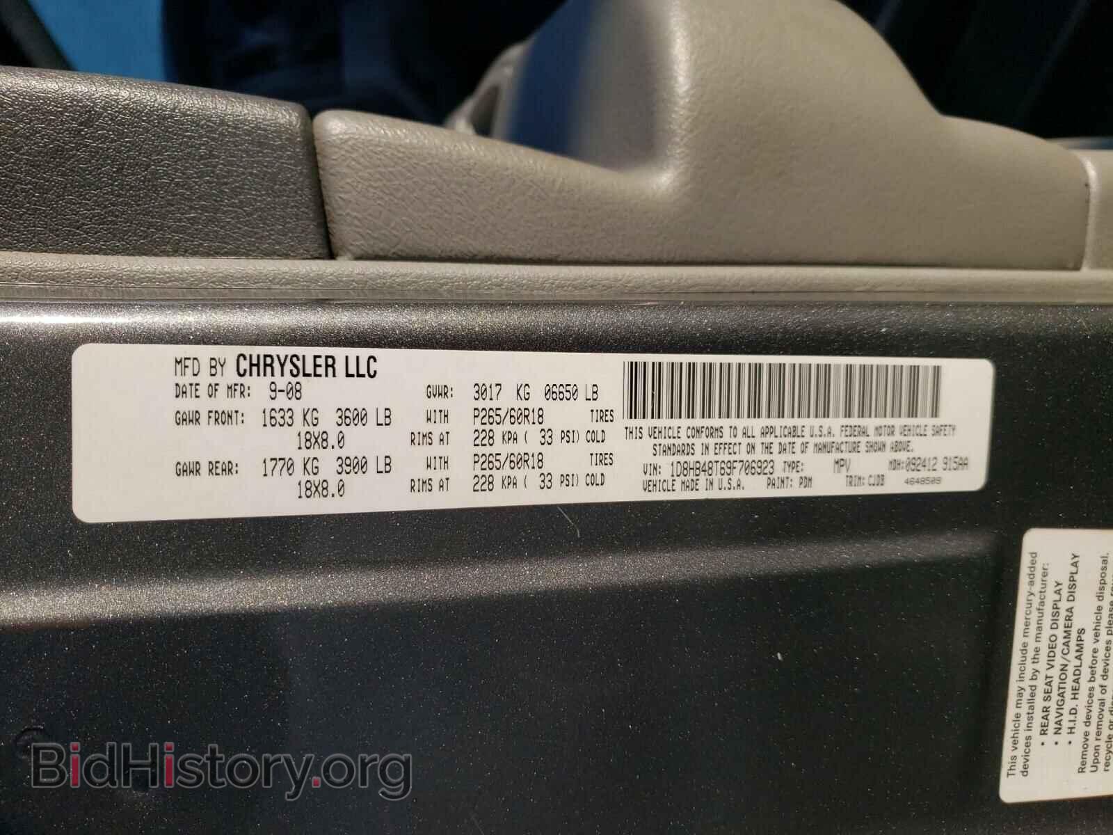 2009 DODGE DURANGO - VIN: 1D8HB48T69F706923 - Фото 10